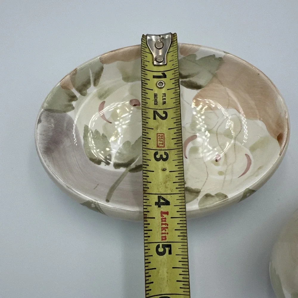 Vintage 90s Floral‎ Ceramic Toothbrush Holder Soap Dish Set Botanical Peach Sage